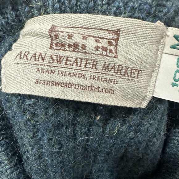 Aran‎ Sweater Market Irish Fishermans Ribbed Sweater with Patches 100% Wool Sz M - Picture 3 of 14
